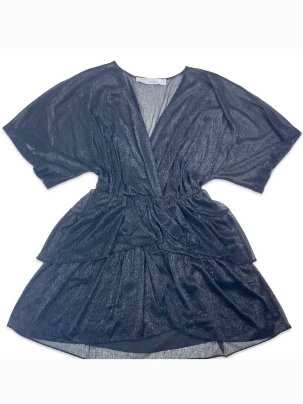 IRO Black Metallic Sheer Tiered Mini Dress | Size 38 | Paris